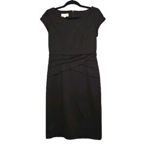 KASPER A-Line Little Black Dress Classic LBD Size 4 Cap Sleeves Zip Knee-Length
